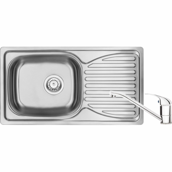 Ocelový dřez Deante Doppio s 1miskovou baterií a odkapávačem