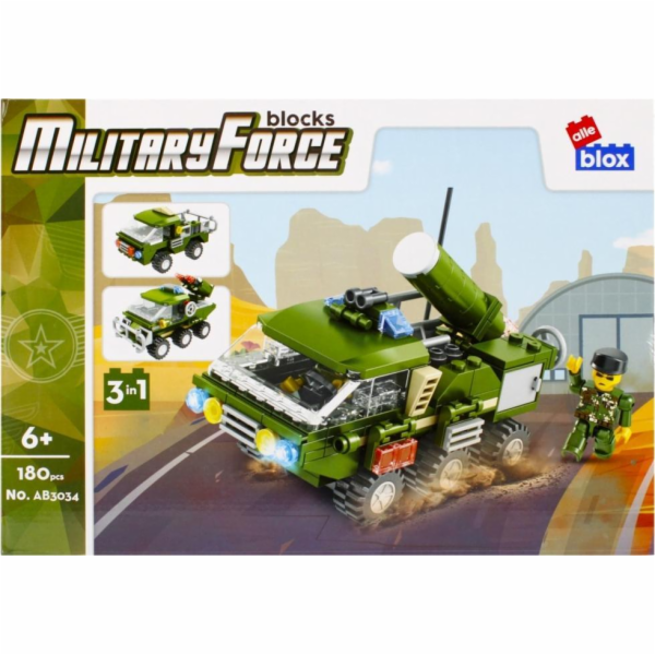 ALLEBLOX Klocki Militaria 3v1 vojenské vozidlo 180 prvků ...
