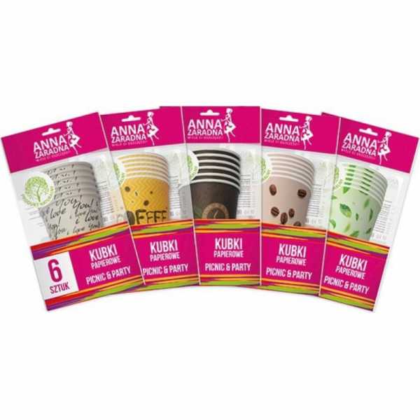 Anna Zaradna Papírové kelímky 200 ml, 6 ks, mix barev