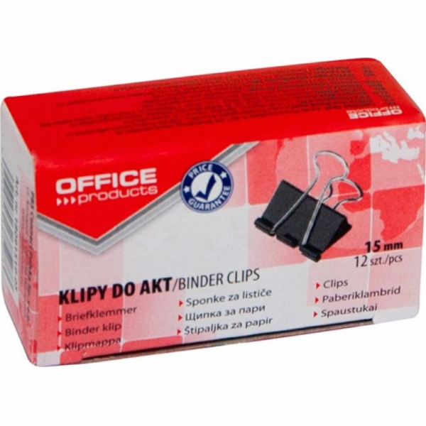 Kancelářské produkty Klipy na dokumenty, 15 mm, 12 ks, černé