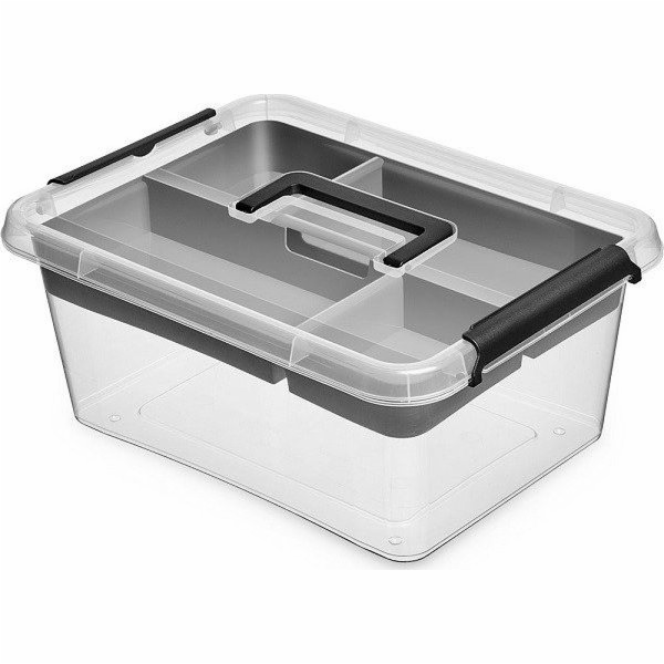 ORPLAST Dóza s víkem a 4 přihrádkovým organizérem s rukoj...