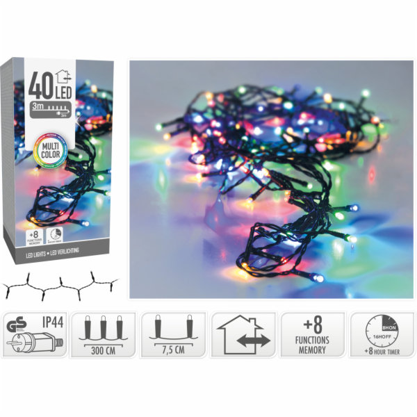 Světla vánoční barevná venkovní 40 LED 3 m