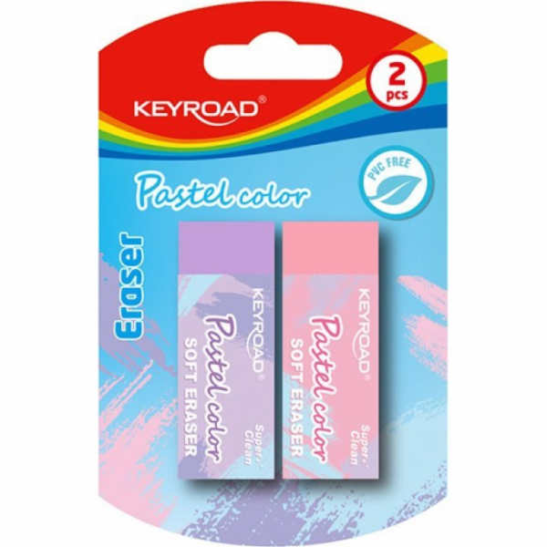 Guma KEYROAD, 2 ks, blistr, pastelové barvy, mix barev