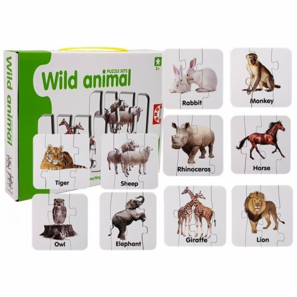 LEANToys Výukové puzzle v angličtině, divoká zvířata, 10 ...