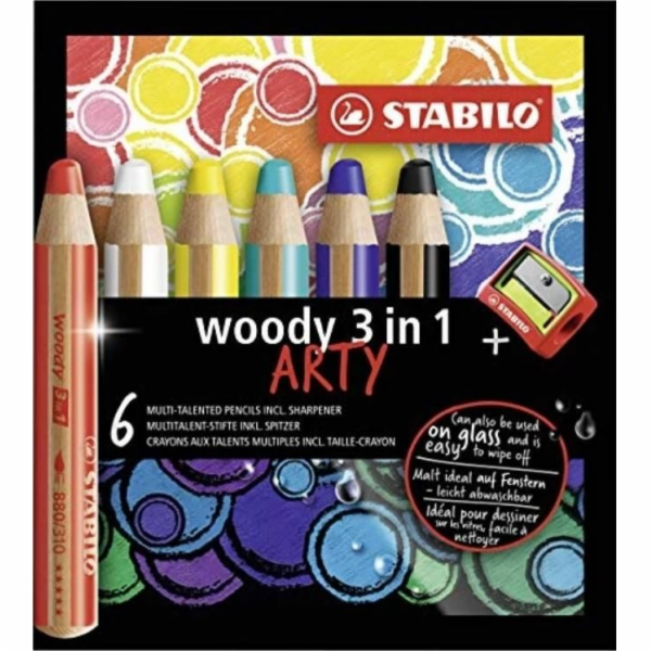 Pastelky Stabilo Woody Arty 3v1 6 barev + STABILO ořezávátko