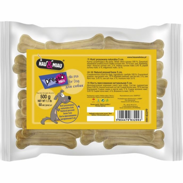 Hau Miau PRESSED BONE NATURAL, 5 cm, 50 ks/bal., 500 g/ba...