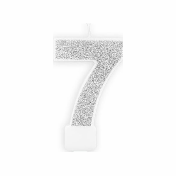 Narozeninová svíčka, číslo 7, stříbrný třpyt, 7 cm. unive...