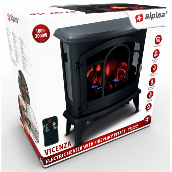 Elektrické topení a krb s LED plameny 1800W VICENZA ED-21...
