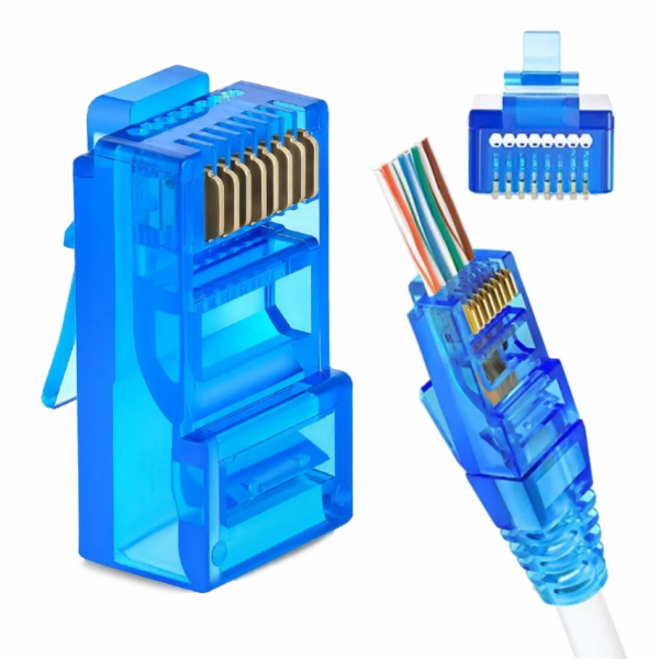 W-Star Konektor UTP RJ45EZ Cat5e100ks pozlacený, modrá, p...