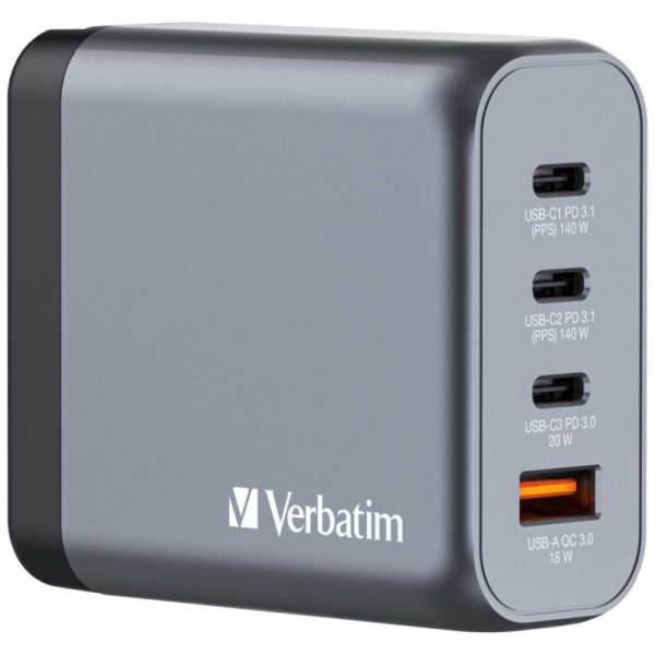 Verbatim GaN-Ladegerät 140W, 1x USB-A , 3x USB-C