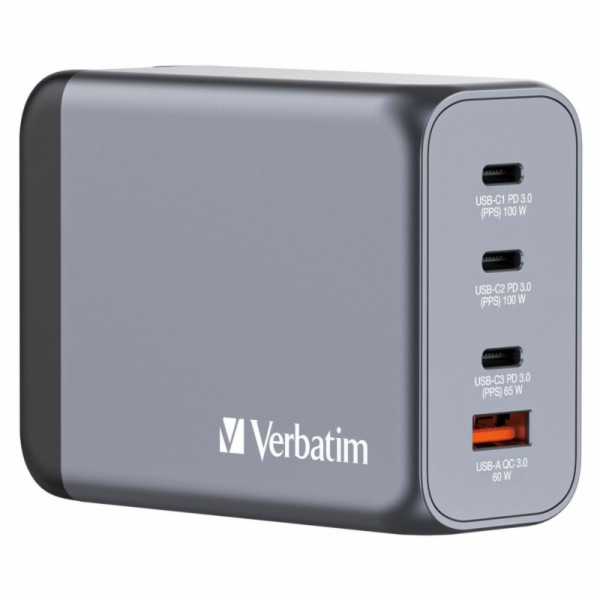 Verbatim GNC-200 GaN Charg. 200W 3xUSB-C PD, 1xUSB-A QC 3...