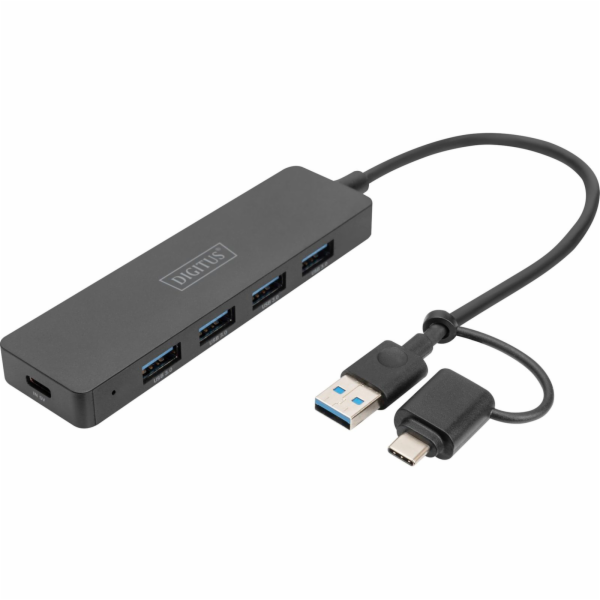 DIGITUS USB 3.0 Hub 4-Port+USB-C Adapter, SlimLine 0,2m C...