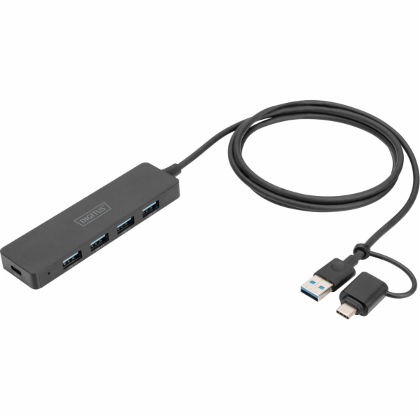 DIGITUS USB 3.0 Hub 4-Port+USB-C Adapter, SlimLine 1,2m C...