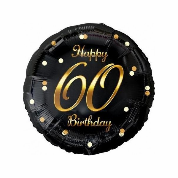 Fóliový balónek B&C Happy 60 Birthday, černo-zlatý