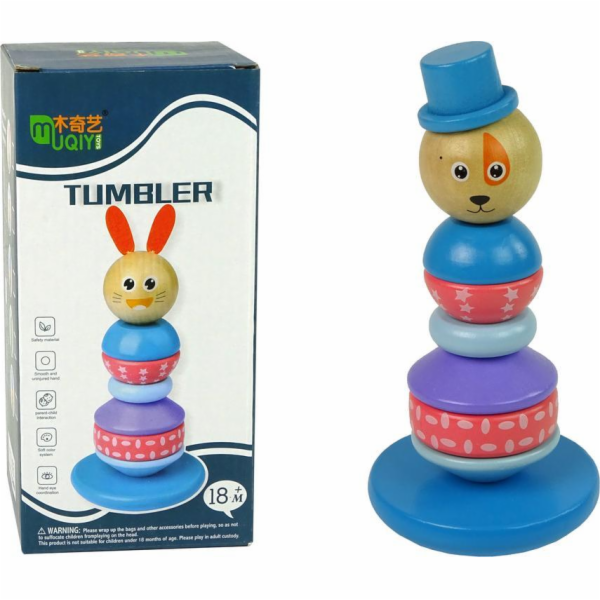 LEANToys dřevěná vzdělávací pyramida pes s kloboukem bala...
