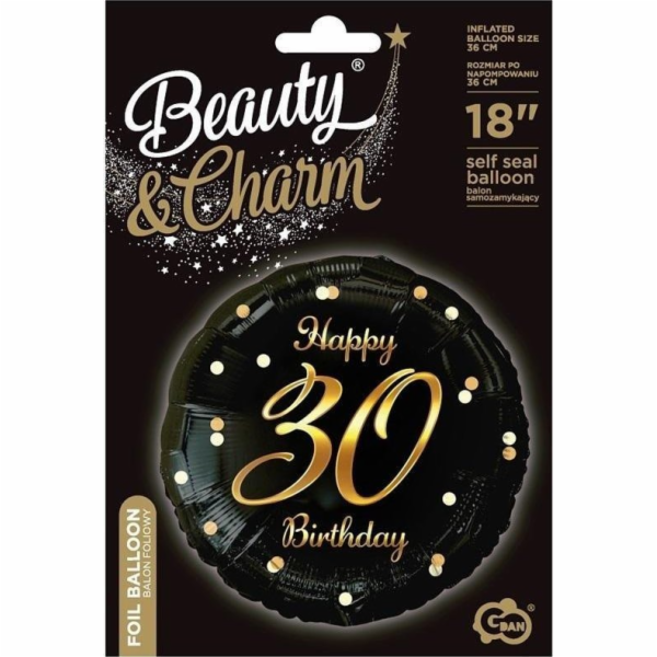 Fóliový balónek B&C Happy 30 Birthday, černo-zlatý
