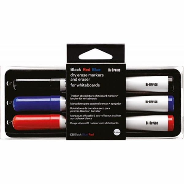Sada Bi-Office Whiteboard, nemagnetická guma a 3 fixy