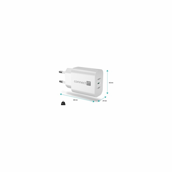 CONNECT IT Voyager2 nabíjecí adaptér 1×USB-C, 25W PD, bílá