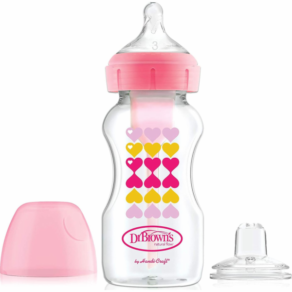Dr Browns Široká láhev s dudlíkem a výlevkou 270 ml růžov...