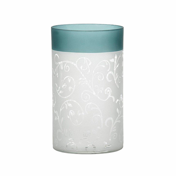 Svícen skleněný Yankee Candle, Tyrkysově-bílé pískované s...