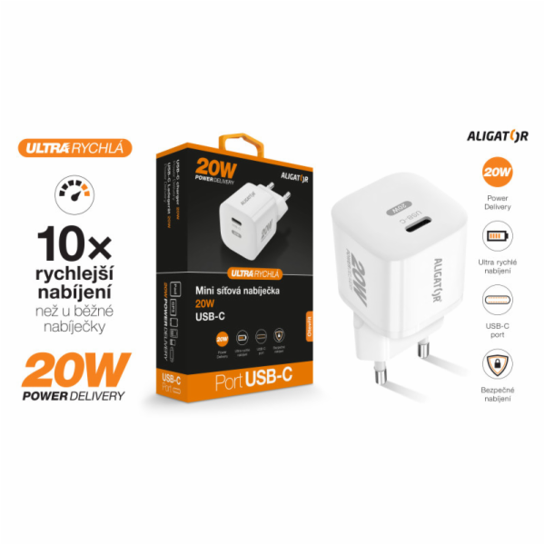 Chytrá mini síťová nabíječka ALIGATOR Power Delivery 20W,...