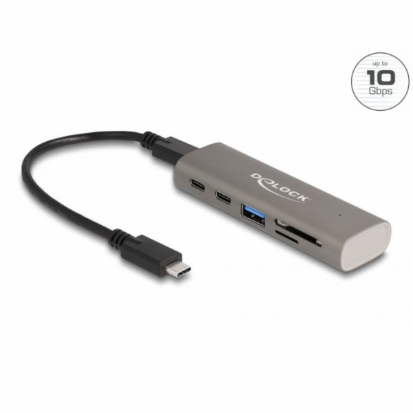Delock 3 portový rozbočovač USB 10 Gbps včetně čtečky kar...