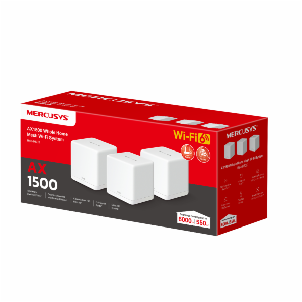 MERCUSYS Halo H60X(3-pack) WiFi6 Mesh (AX1500,2,4GHz/5GHz...