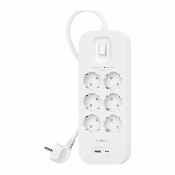 SurgePlus 6x přepěťová ochrana Schuko 1xUSB-A 1xUSB-C 650...