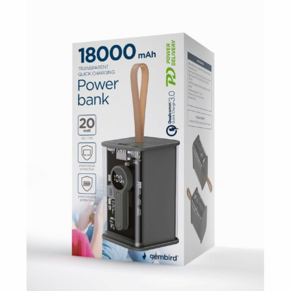 Powerbanka Gembird PowerBank Transparent 18000mAh QC3.0 B...