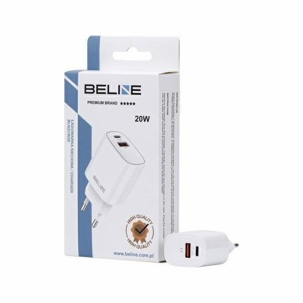 Nabíječka Beline 20W USB-C + USB-A nástěnná nabíječka, bílá