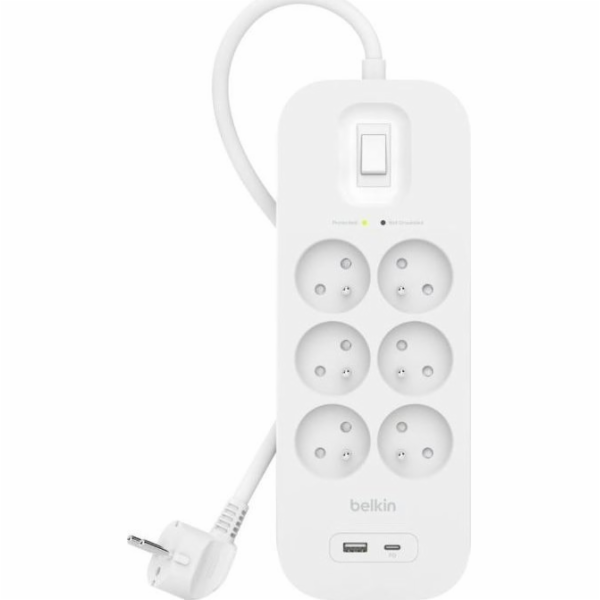 SurgePlus 6xFR 1xUSB-A 1xUSB-C 650J 2M přepěťová ochrana