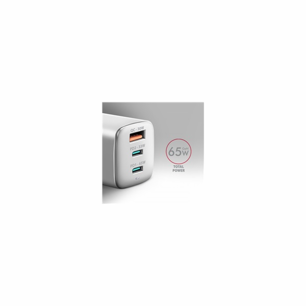 AXAGON ACU-DPQ65W, GaN nabíječka do sítě 65W, 3x port (US...