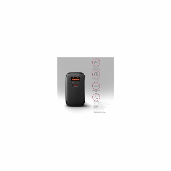 AXAGON ACU-PQ45 GaN nabíječka do sítě 45W, 2x port (USB-A...
