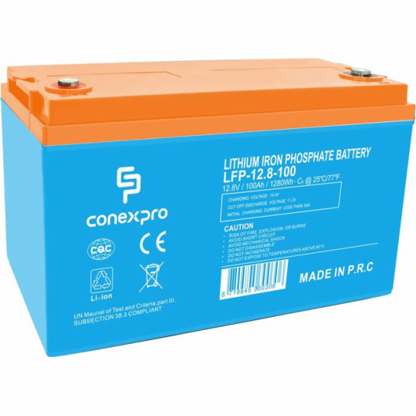 Baterie Conexpro LFP-12.8-100 LiFePO4, 12V/100Ah, M8, Blu...