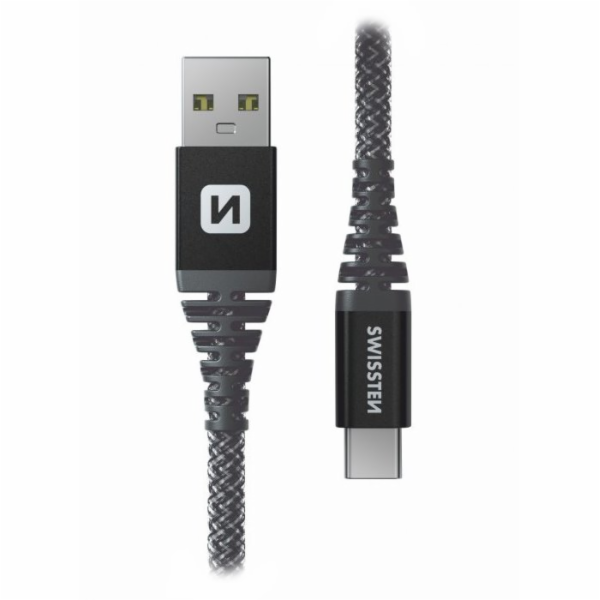 Swissten Datový kabel KEVLAR USB / USB-C 1,5 M ANTRACIT