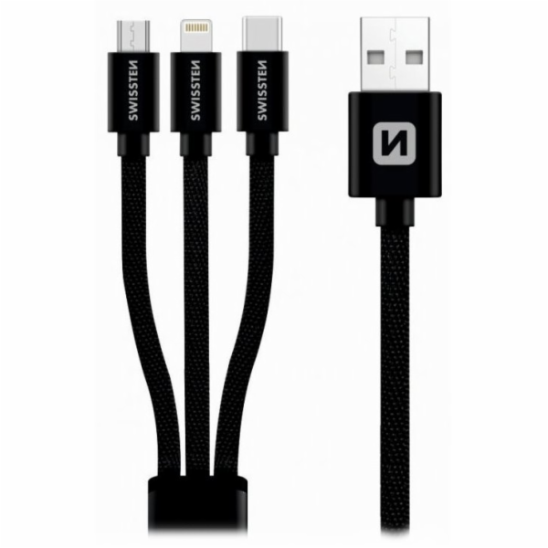 Swissten Datový kabel 3in1 MFi, 1,2 m, textilní, (micro U...