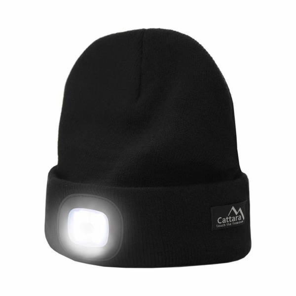 LED čelovka Cattara čepice BLACK s LED svítilnou USB nabí...