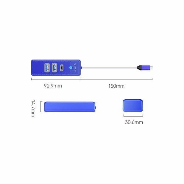 Orico USB HUB ORICO USB-C HUB 2X USB-A 3.1 + USB-C, MODRÁ