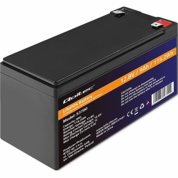 LiFePO4 lithiová železná baterie Qoltec | 12,8V | 9Ah | 1...