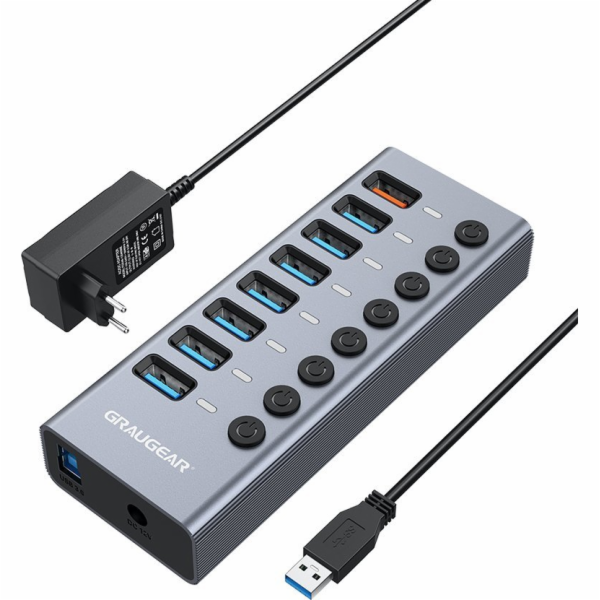Graugear USB HUB Graugear 7portový USB-A 3.0 HUB + 1x Lad...