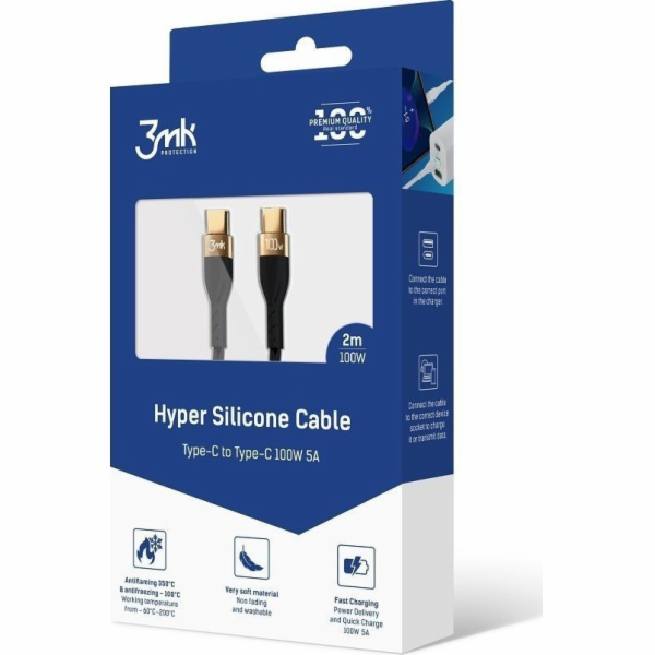 3mk datový kabel - Hyper Silicone Cable C to C 2m 100W, č...