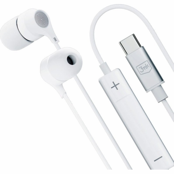 3mk sluchátka - Wired Earphones USB-C, bílá