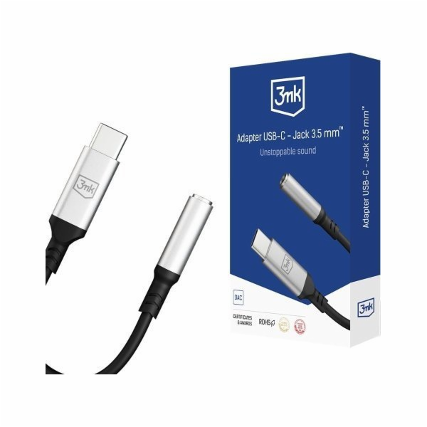 3mk adaptér USB-C/Jack 3,5mm (samice) 0,15m, černo-stříbrná