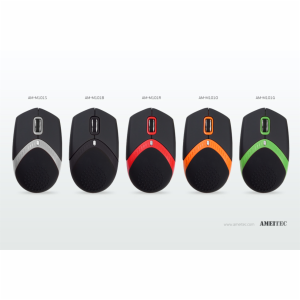 AMEI AM-M101R/Ergonomická/Optická/1 600 DPI/Drátová USB/Č...