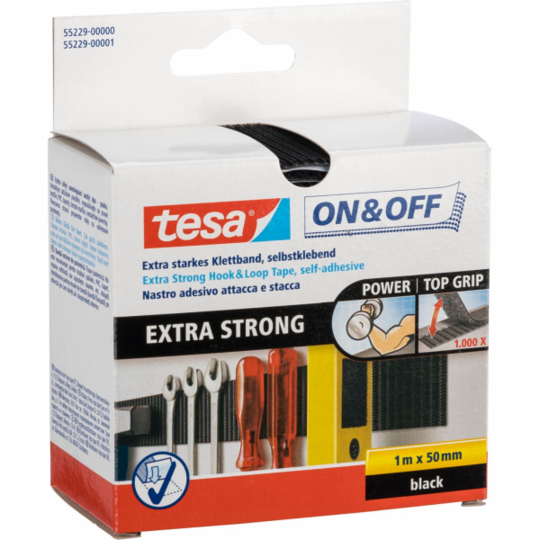 Tesa Hook&Loop Tape 1m x 50mm on&off extra strong black 5...