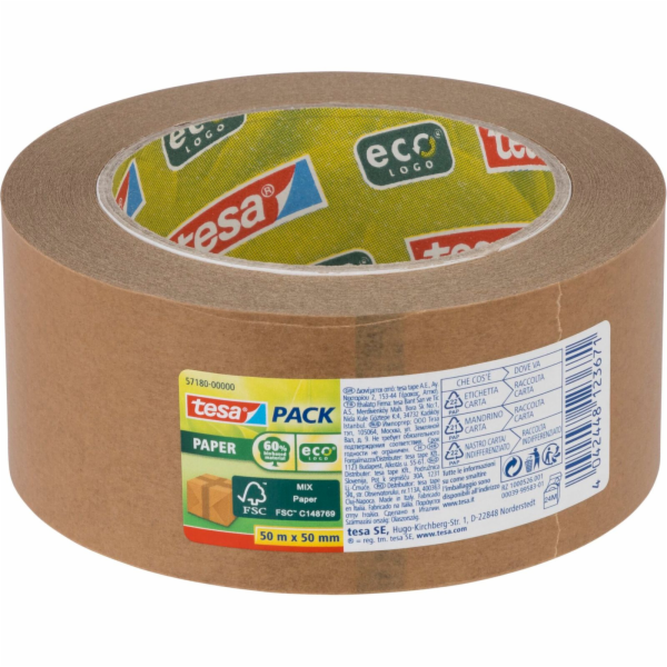 Papírová lepicí páska Tesa ecoLogo 50mmx50m, hnědá