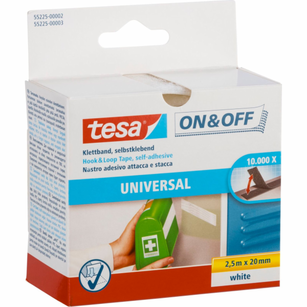Tesa Hook&Loop Tape 2,5m x 20mm on&off white 55225
