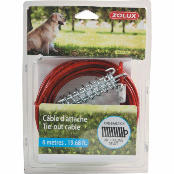 Vodítko Zolux TIE-OUT Cable, červené, 6m