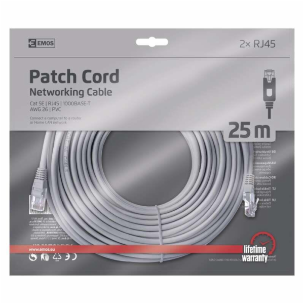 Kabel EMOS RJ-45 M, RJ-45 M, 25m, šedý S9130