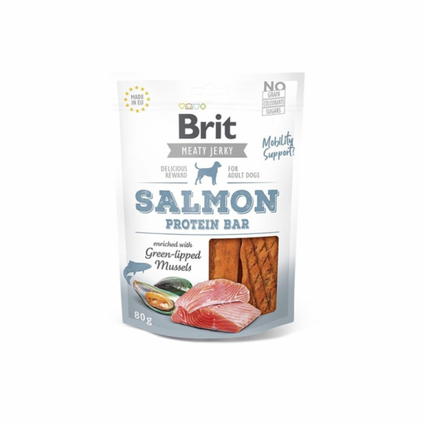 Brit Jerky lososová proteinová tyčinka lahodná 80g